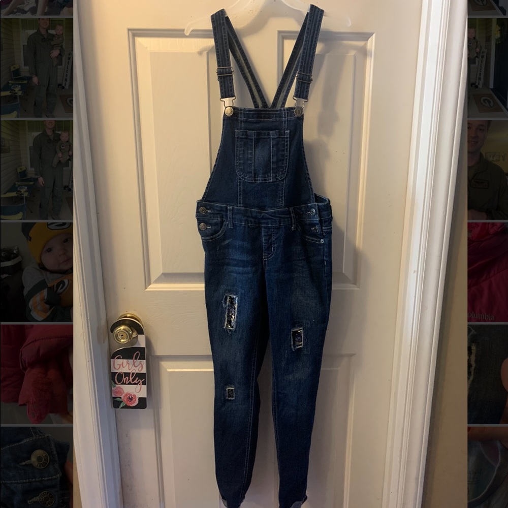 Justice girls size 10 denim and sequin overalls